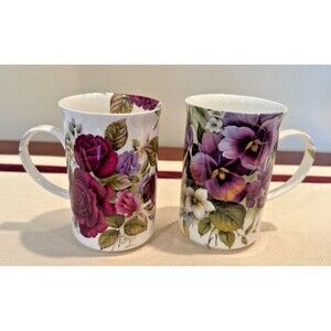 St. George Bone China Coffee Tea Mugs 9-Ounce, Set of 2 (Classic Floral)